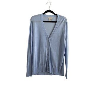 Martha Stewart Collection Women M Light Blue Sheer V-Neck Button Up Cardigan